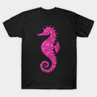 Hot Pink Faux Glitter Seahorse T-Shirt